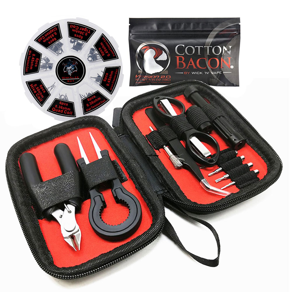 

Vape Tool Set Bag Prebuilt Coil Vape Cotton Wire Coil Jig Winding Tweezers for Electronic Cigarette RBA RDA Atomizer Accessories