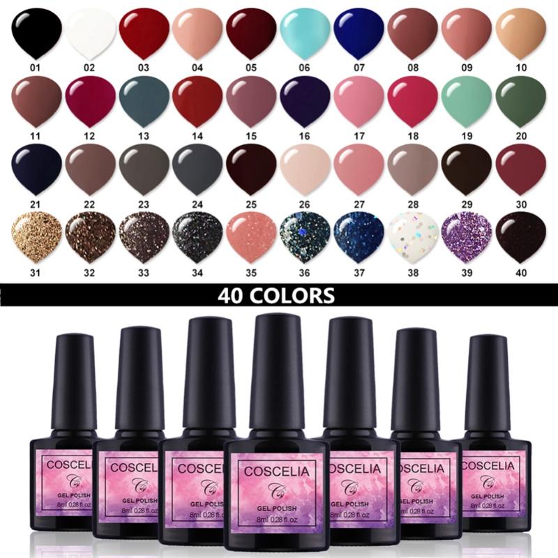 

COSCELIA 40pcs/set Gel Nail Polish Gel Paint Set For Varnish Semi Permanent Varnish Uv 40 Colors For Nail Art Manicure Set, As pic