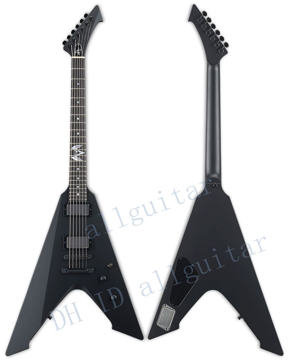 

Custom Heavy Metallic James Hetfield Vulture Matte Black FlyingV Electric Guitars Satin Finished Active Pickups
