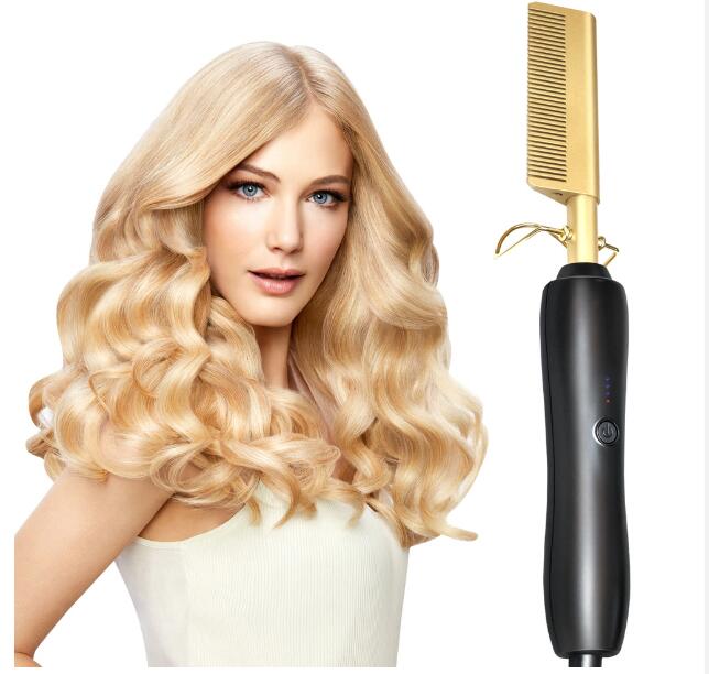 Electric Environmentally Friendly Titanium Alloy Hair Curler Comb Wet and Dry Hair Use Hair Curling Iron Straightener Comb-image-491404184