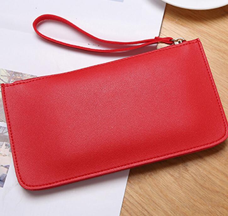 

DHL 50pcs Women PU Brief Plain Double Layer Large Capacity Phone Coin Purses 6colors