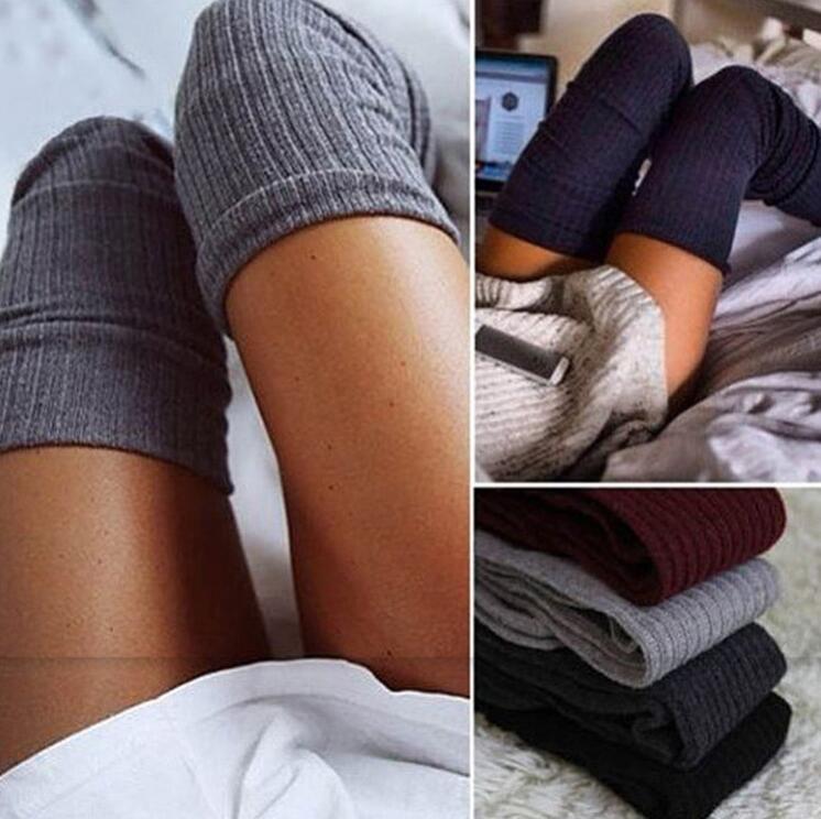 

Women Girl Over Knee High Socks Spring Autumn Winter Warm Knit Soft Thigh High Long Socks solid color loose Stockings 8 Colors, Mixed style