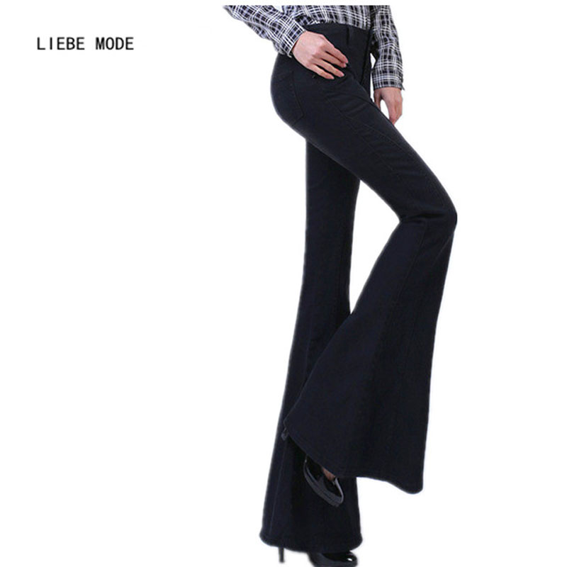 

Womens Slim Boot Flare Jeans Bell Bottom Wide Leg Denim Pants For Women Sexy Push Up Black High Waist Jeans Taille Haute Femme