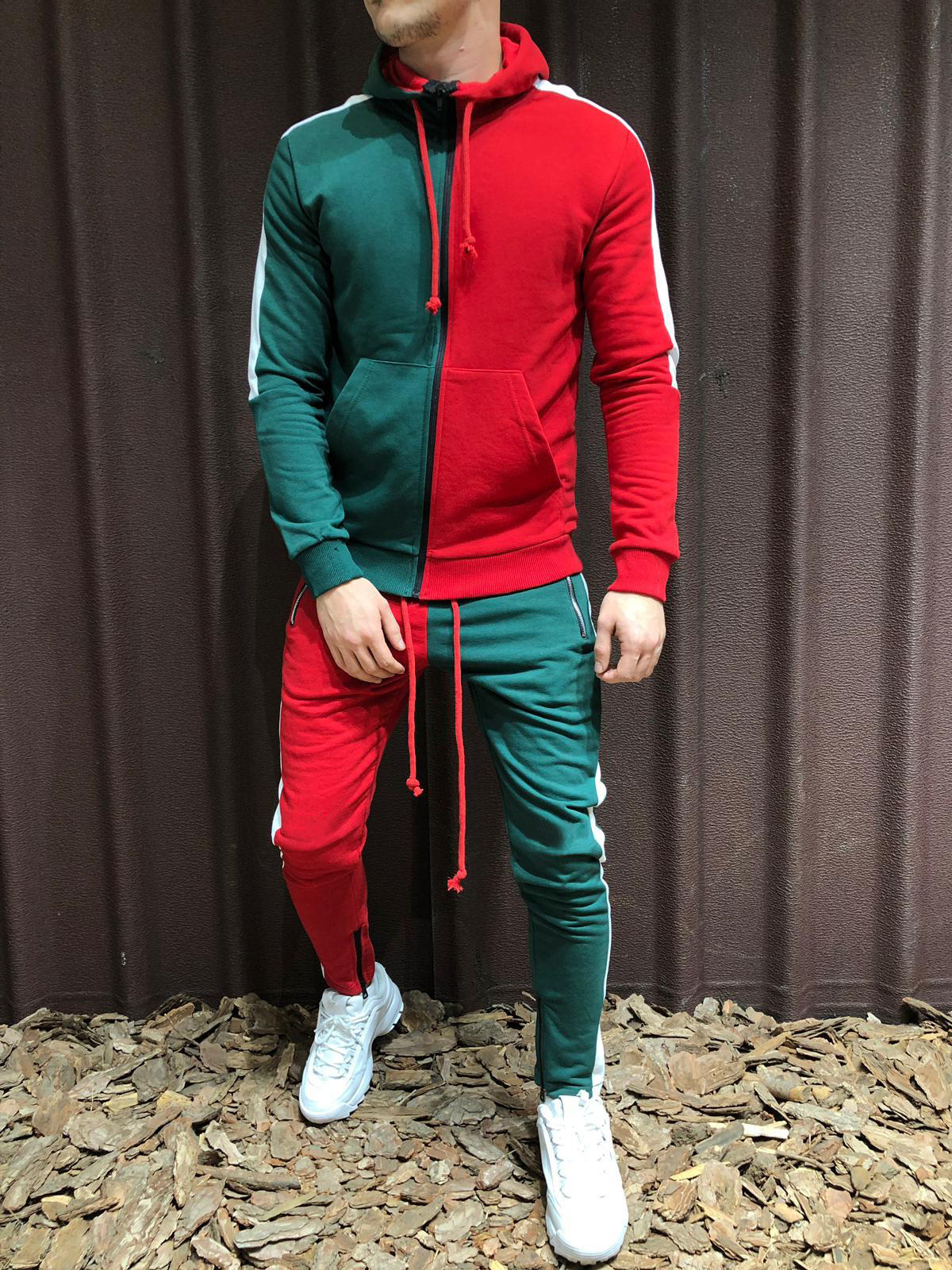 Download 2020 Two Pieces Set Men Half Black Half White Mens Sports ...