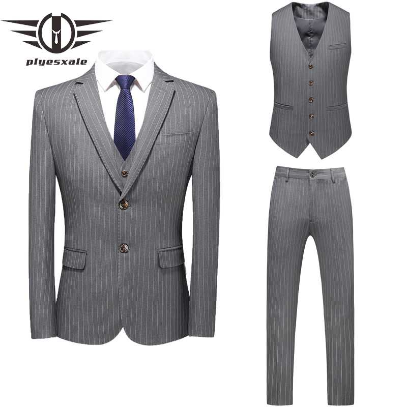 

Grey Stripe Suit Men High Fashion Wedding Suits For Men 3 Pieces Terno Masculino Slim Fit Costume Homme Mariage Dress Wear Q904, Black