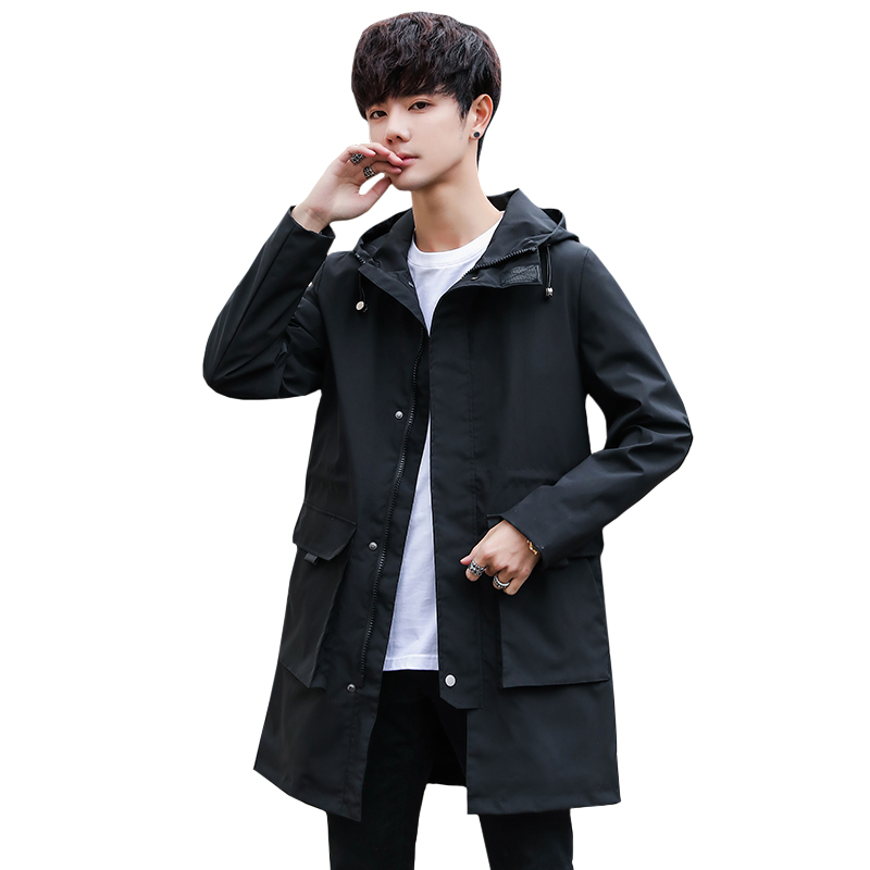 

Fashion Men Trench Coats Spring New Men's Trendy Wild Trench Long Section Hooded Male 2020, Beige
