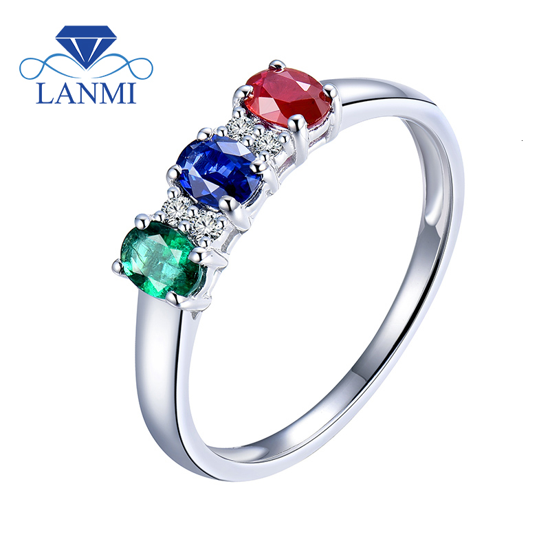

Women Rings Classic Style Solid 14K White Gold Natural Gemstones Sapphire Ruby Emerald Diamonds Ring For Female Jewelry In Stock CJ191210