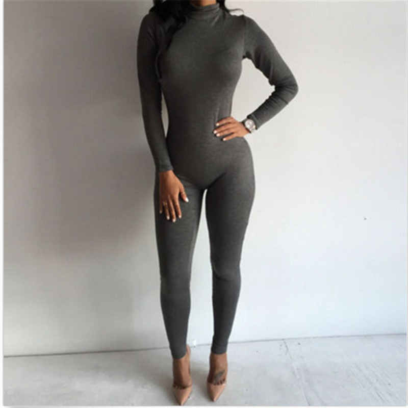 

2020 New Hot Casual Women One Piece Jumpsuits Long Sleeve turtleneck Bodycon Back Zipper Long Pants Sexy Outfits Women Jumpsuit, Black
