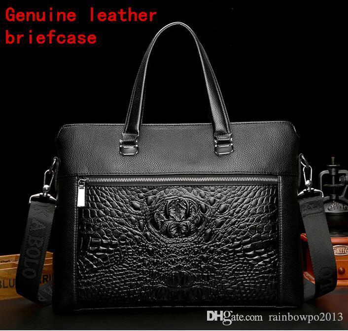 

Factory wholesale men bag fashion crocodile pattern leather handbag gentle mans first layer of leathers crocodiles patterns business porta, Black