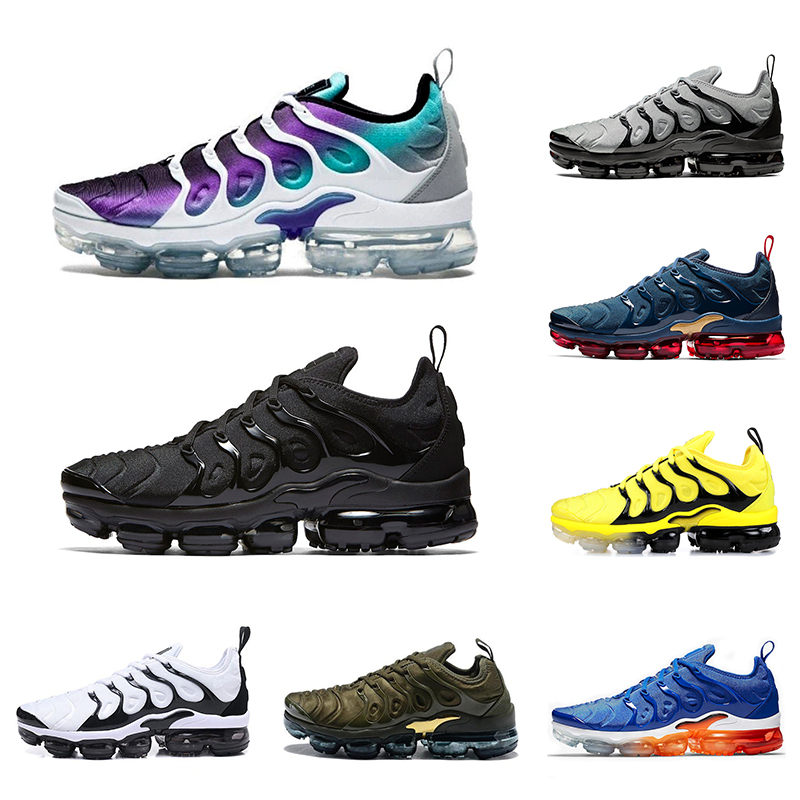 

New TN Plus Men Women Running Shoes Triple White Black Gold Grape USA Hyper Blue Mens Sneakers Sport Runners Chaussures Size 36-47, Black gold 36-47