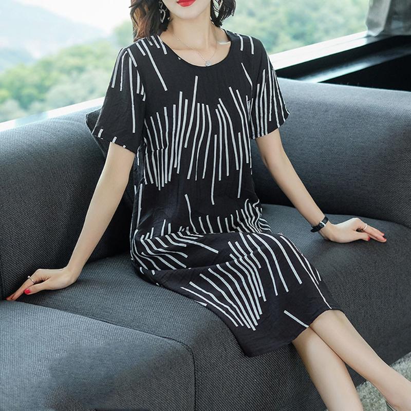 

2020 Summer Fashion Casual Women O-Neck Short Sleeve Striped Dress Elegant Ladies Loose Party Beach Dress Vestidos#g3