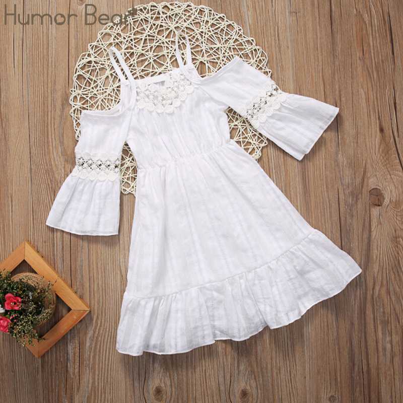 

Humor Bear 2020 New Girls Dress Summer Toddler Dress Sling Lace 5 Points Short Sleeves Solid Color Girls Clothes, Brown