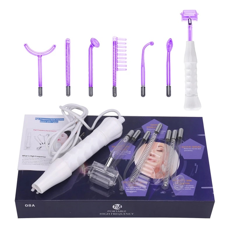 7in1 Portable High Frequency Facial Electrode Skin Care D'arsonval Face Body Massage Acne Removal Spa Salon Beauty