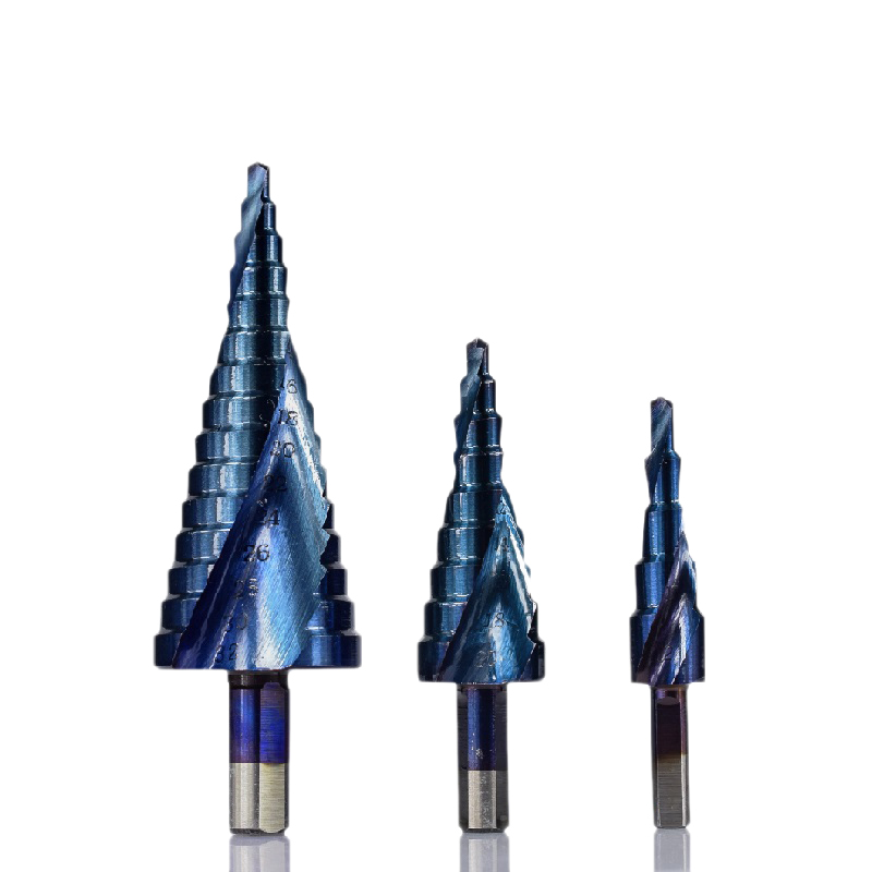 

SHGO HOT-3Pcs 4-12/20/32Mm Hss Spiral Grooved Center Solid Carbide Drill Bit Pagoda Drill Bit Blue Coating Step Cone
