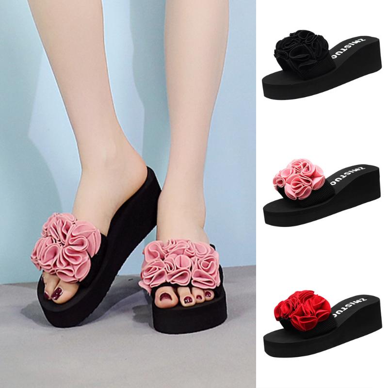 

Slippers women wear 2020 summer new fashion sandal Ladies Slipper Indoor Outdoor Flip-flops Beach Shoes petaloid Design sandal, Black