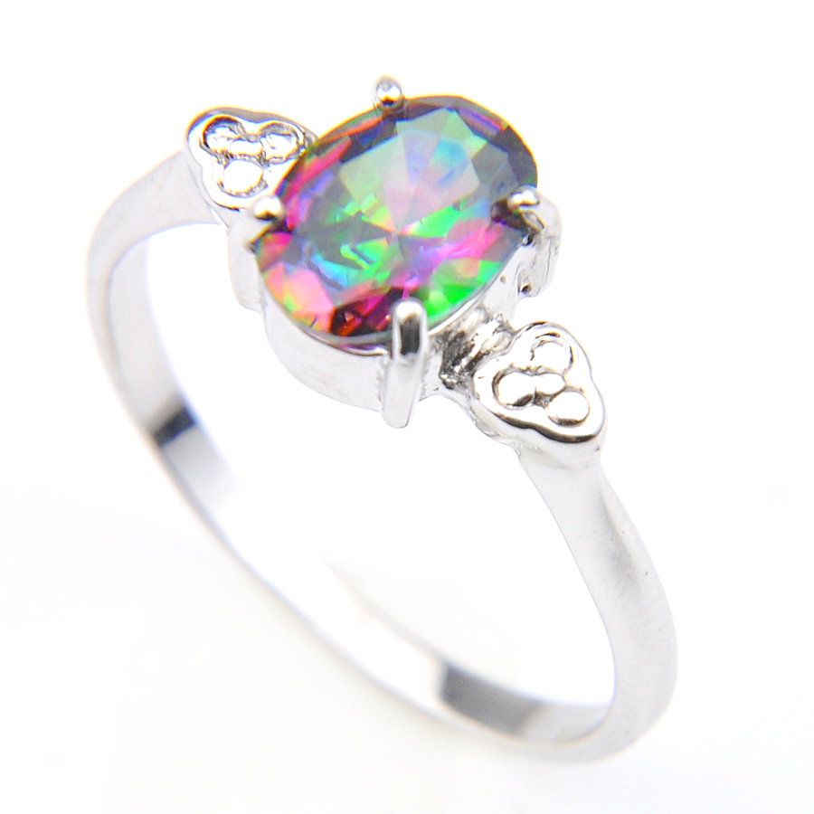 

Luckyshine Exquisite Jewelry Rings Oval Rainbow Mystic Topaz Gems 925 Silver Zircon For Engagemets Wedding Party Lover's Rings