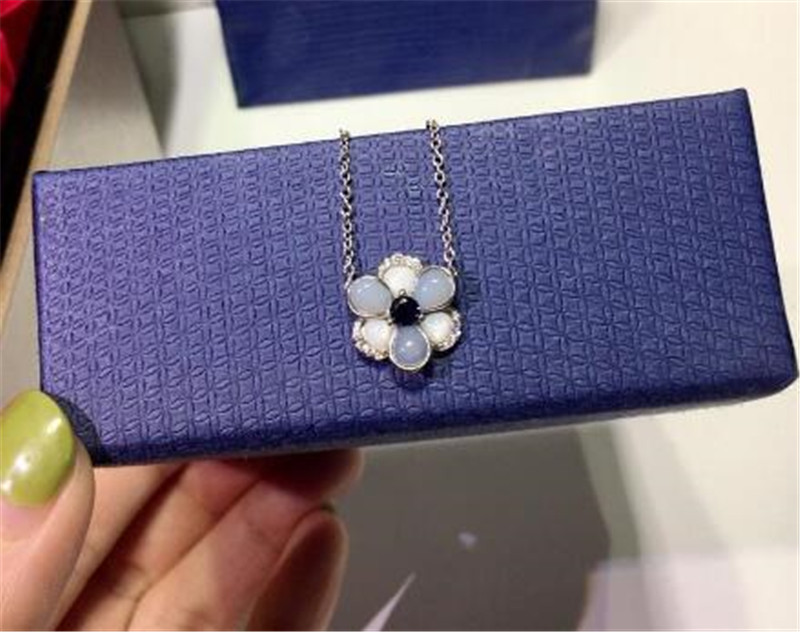 

Jewelry NEW Blue Cubic Zircon Necklace S925 sterling silver Flower Screw Necklace Woman love gift Free Shipping