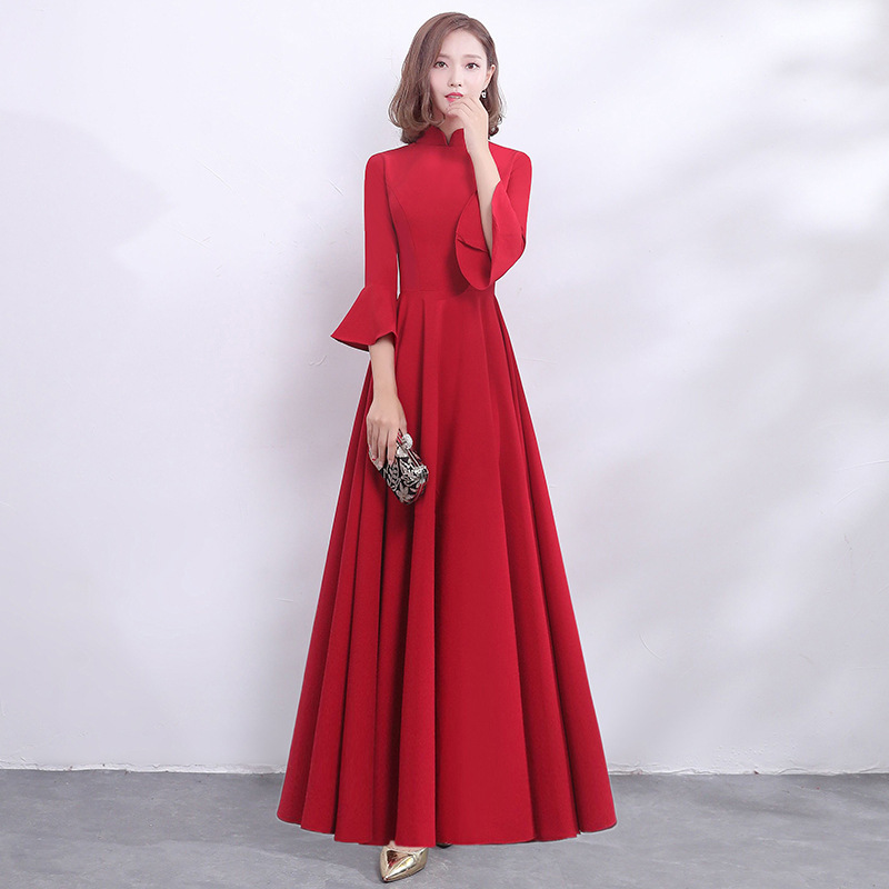 

Asian Bride Long Qipao Mandarin Collar Women Cheongsam Wedding Slim Clothes Evening Party Dresses traditional chinese dress