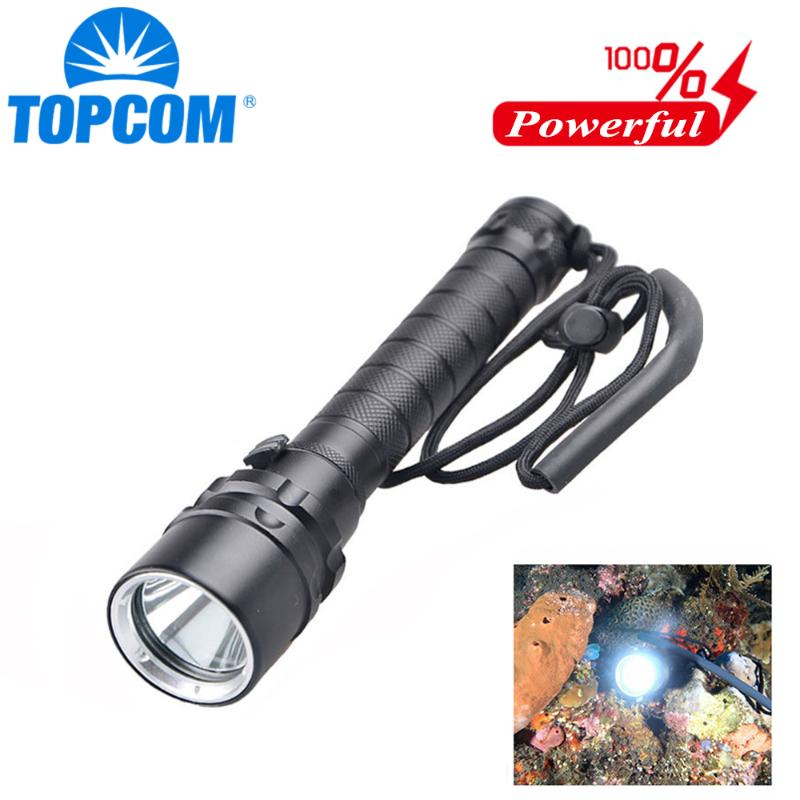 

TOPCOM Diving Torch Underwater Powerful Diver Light Waterproof Hard Light 18650 Battery Lamp