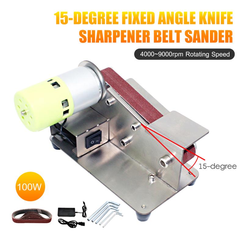 

15-degree Fixed Angle Knife Sharpener Belt Sander 7 Level Adjustable Polisher 100W Polishing Machine with 10pcs Sanding Belts