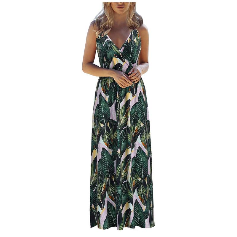 

SAGACE Women's Dress 2020 Sexy V-neck Sleeveless Sling Long Boho Dress Women Beach Spaghetti Strap summer clothes for women new