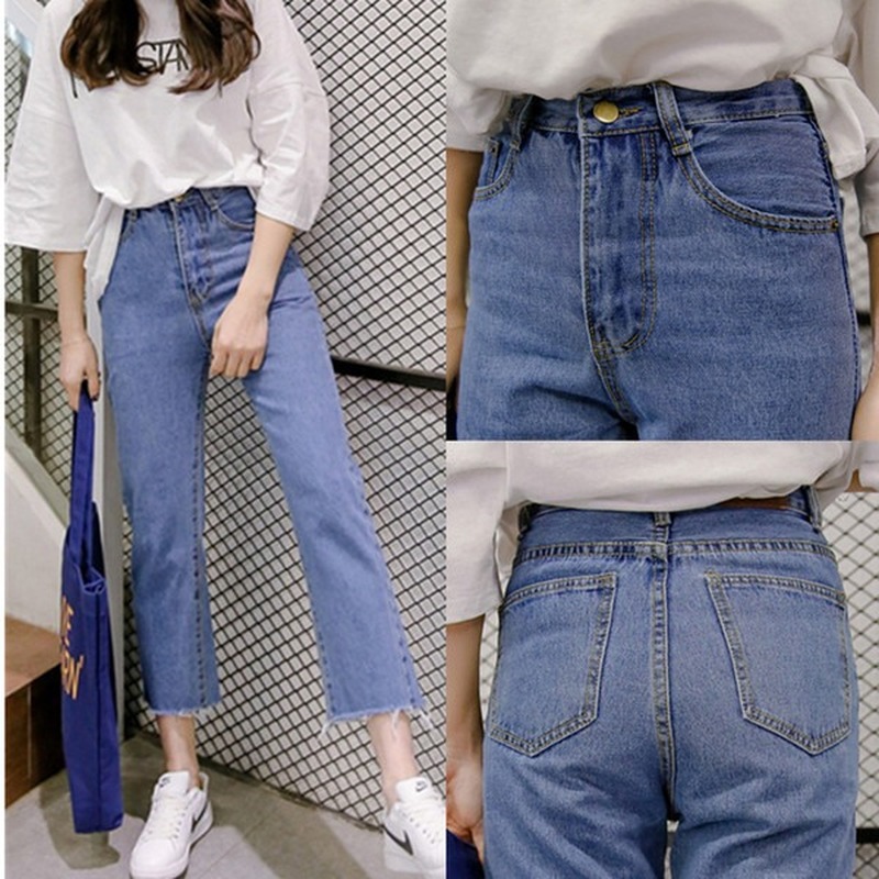 

2019 Loose Jeans Female Denim Pants Black Women Jeans High Waist Stretch Boyfriend Pants for Women Ankle Trousers, Light blue
