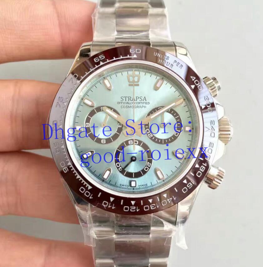 

Men's Chronograph Lce Blue Dial Watch Automatic Eta 7750 Watches 116506 Men Black Ceramic Bezel Sport Valjoux 116500 Wristwatches, White