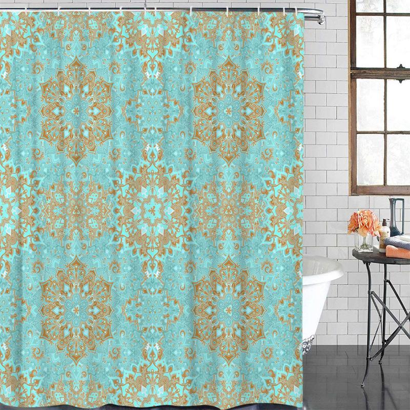 

Polyester Curtain Arabic Pattern Round Flowers Bathroom Shower Curtains Bathroom Item Waterproof Shower Curtain &12 Hook