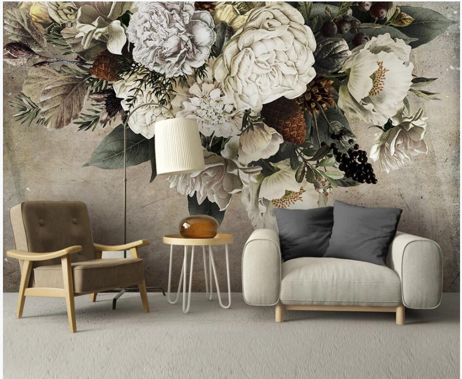 

3d wallpaper custom photo Modern retro nostalgic hand drawn flowers background home decor 3d wall murals wallpaper for walls 3 d living room, Non-woven