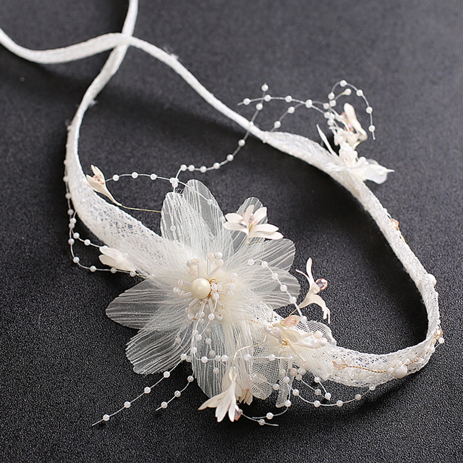 

Exceed Immortal Korean Style Sweet Bride White Silk Yarn Headwear Manual Hair Decorate Hair Band Marry Wedding Wedding Dress Accessories