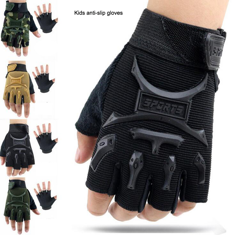 

Cycling fingerless gloves 5-13 Years Kids Army Tactical Fingerless Gloves Anti-Skid Half Finger Mitten Bike Children kids protector, Earthy yellow