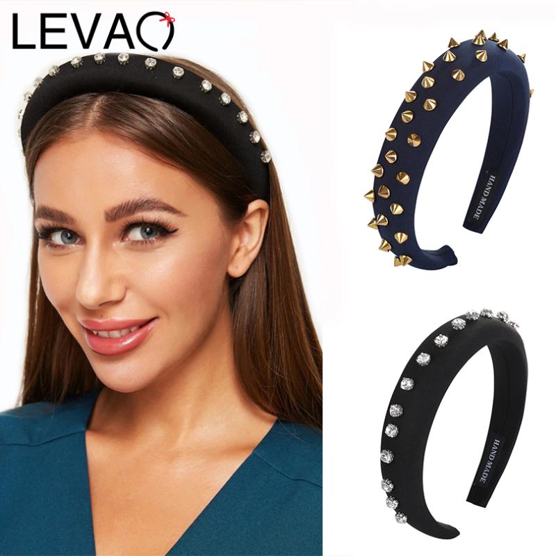 

LEVAO Rhinestone Sponge Thicken Rivet Padded Headbands Bezel New Turban Women Hairbands Girls Hair Accessories Hair Ornaments