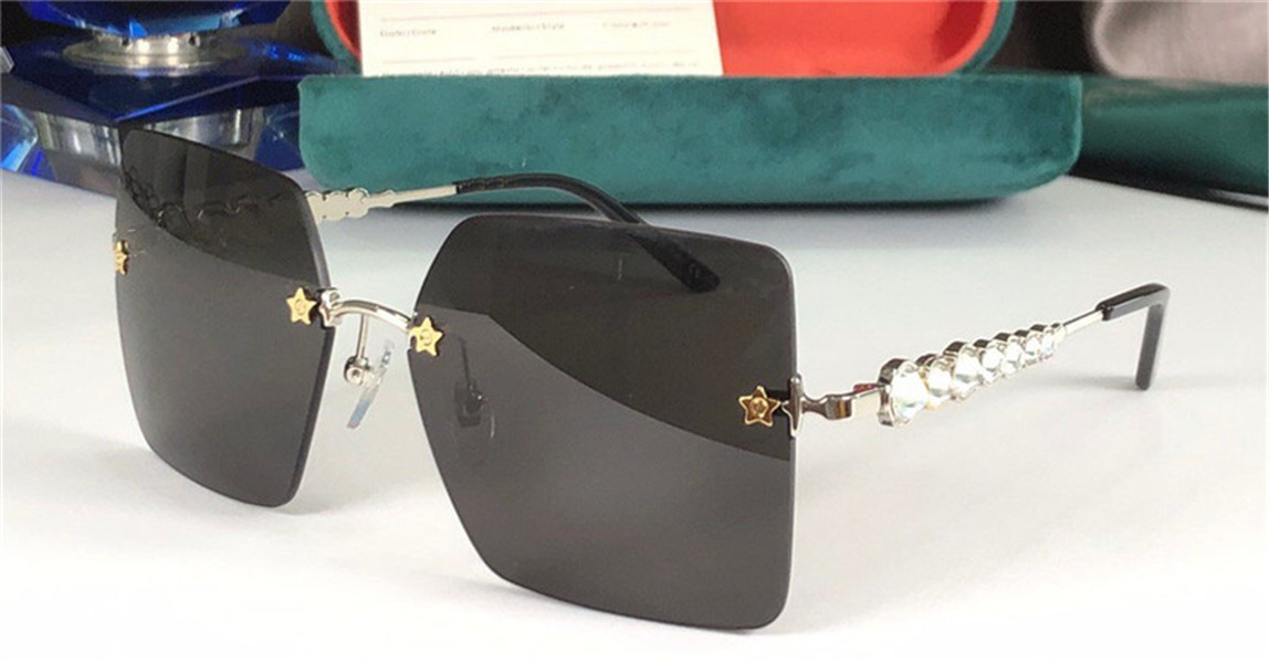 New fashion designer women sunglasses 0644 square frameless metal temples with crystal small diamond uv400 summer popular wholesale glasses