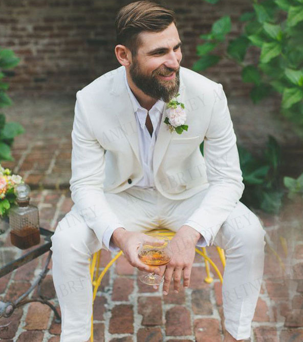

Beige Linen Men Suits Wedding Party Jacket Pants 2020 Slim Fit Groom Tuxedo Casual Prom Party Suit for Men Custom Size 2 Pieces, Black