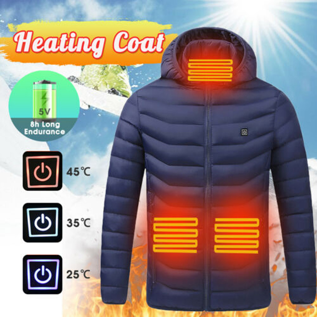

2020 Universal Winter Heating Hooded Coat Jacket Temperature Control USB Abdomen Back Intelligent Safety Clothing, Black