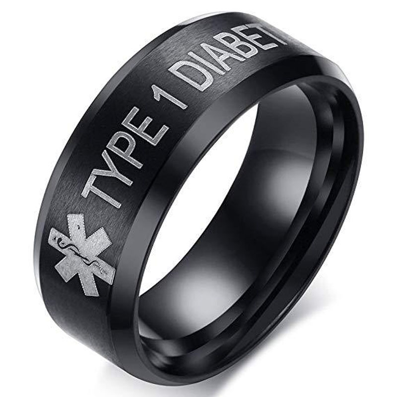 

8mm Diabetic Medical Sign Ring Titanium Steel Men and Women Ring Medical Reminder Band Rings Jewelry Free Shipping, Silver