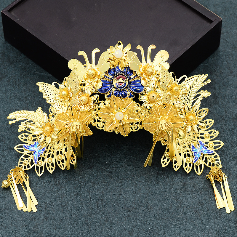 2019 Janevini Chinese Traditional Bridal Headdress Gold Hairpins
