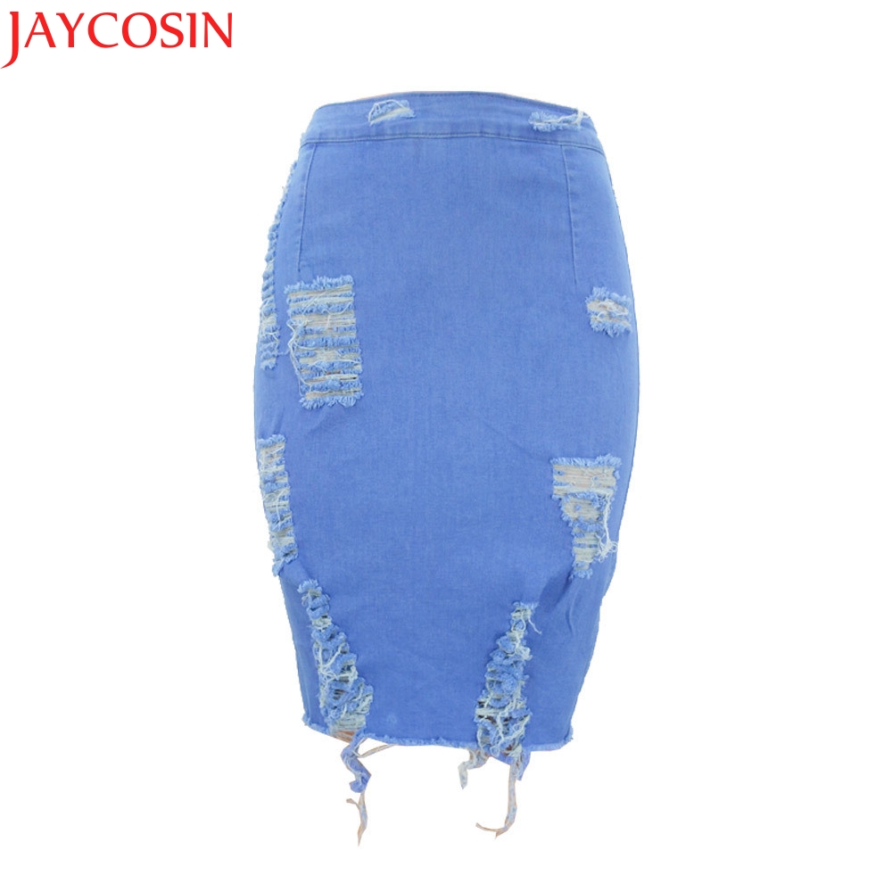 

JAYCOSIN KLV 2018 Ladies jeans skirt women Womens High Waist Ripped Denim Distressed Bodycon Pencil Mini Jean SkirtS40, Blue