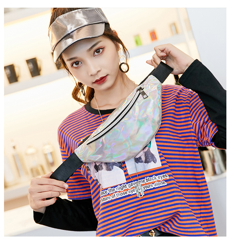 

Fish-Scale Pattern Women Waist Bag Female Street Hip Hop Belt Bag Zipper Fanny Pack Shoulder Messenger Chest Hip, Blue belt bag