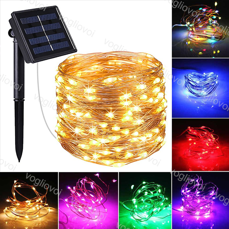 

Lawn Lamps Solar Garden Lights White Warm 100Leds 200leds Copper Wire LED Fairy String 10M 22M 2Model For Holiday Birthday Party Decoration DHL