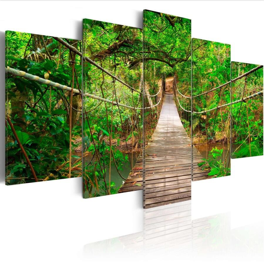 

( No Frame)5PCS/Set Modern Green Landscape Suspension Bridge Art Print Frameless Canvas Painting Wall Picture Home Decoration