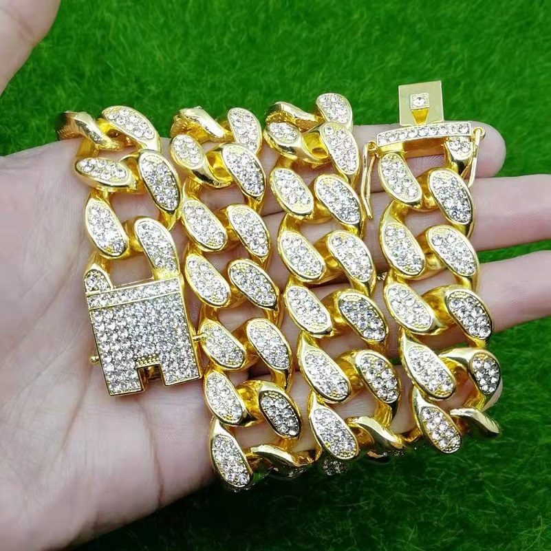 

18 20 24 inches 2cm iced out chains necklaces for men luxury designer bling diamond cuban link chain necklace hip hop rhinestone jewelry