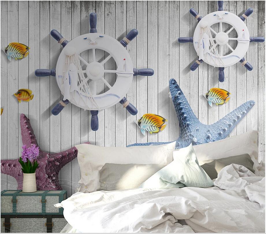 

3d room wallpaper custom photo mural 3d stereo mural style starfish wooden background wall painting wallpaper for walls 3 d, Non woven