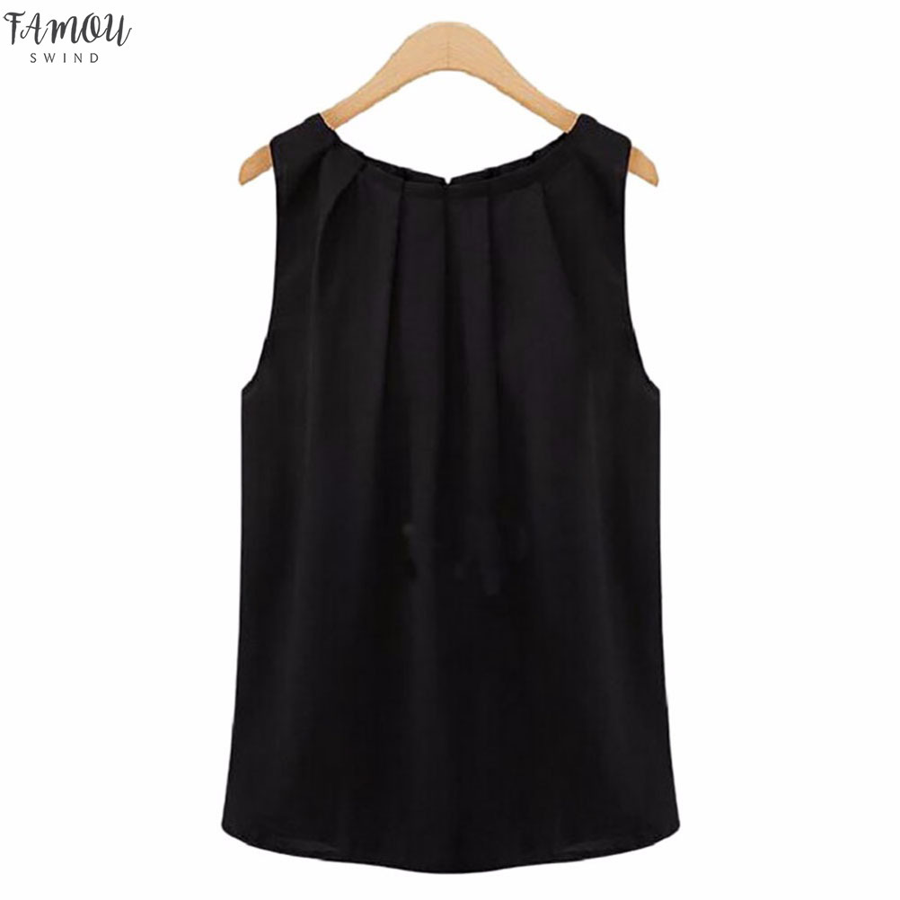 

New Women Tropical Sexy Fold Sleeveless O Neck Chiffon Blouses Casual Tops Women Shirt Plus Size Xxxl Casual 266690, 1 white