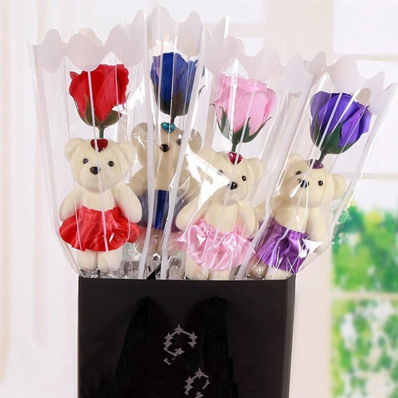 

With Cute Teddy Bear Beautiful Creative Scented Flower Soap Roses Christmas Gift Colorful Bear Soap Rose home decoration