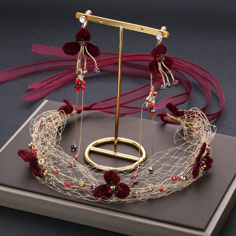 

Bride Headwear Alcohol Red Head Flower Hair Band Wedding Dress Toast Full Dress Accessories Hair A Day Han Jianyue Fund