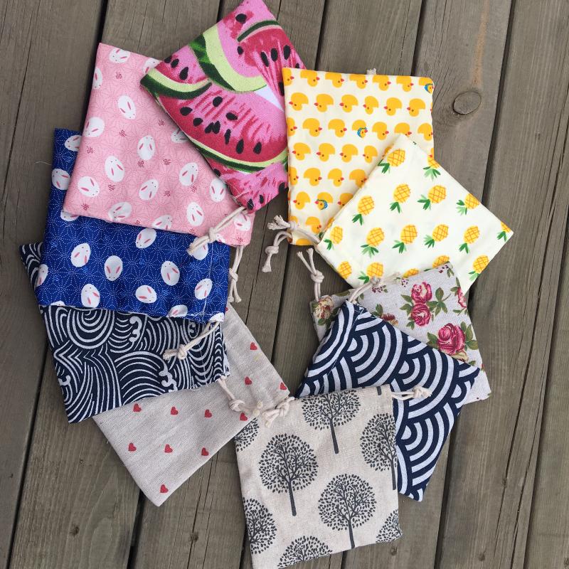 

10pcs Cotton Drawstring Organizer Party Gift Bag Different Printed Patterns Send Randomly 20529