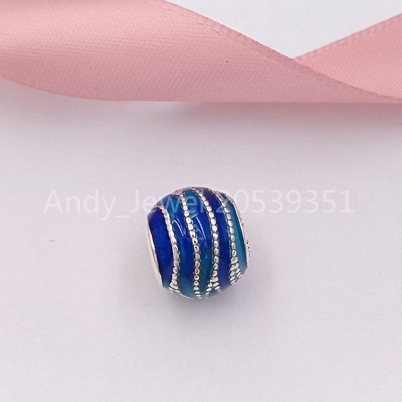 

Authentic 925 Sterling Silver Beads Blue Swirls Charm Charms Fits European Pandora Style Jewelry Bracelets & Necklace 797012ENMX