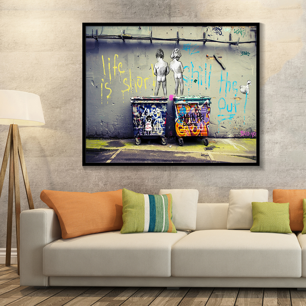 

Banksy Graffiti Art Abstract Canvas Painting "Life Is Short Chill The Duck Out" Wall Canvas Art Home Decor 191003