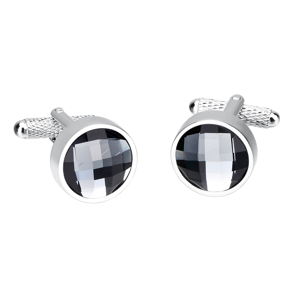 

Brass Cufflink For Father, Husband, -Round Crystal, Silver